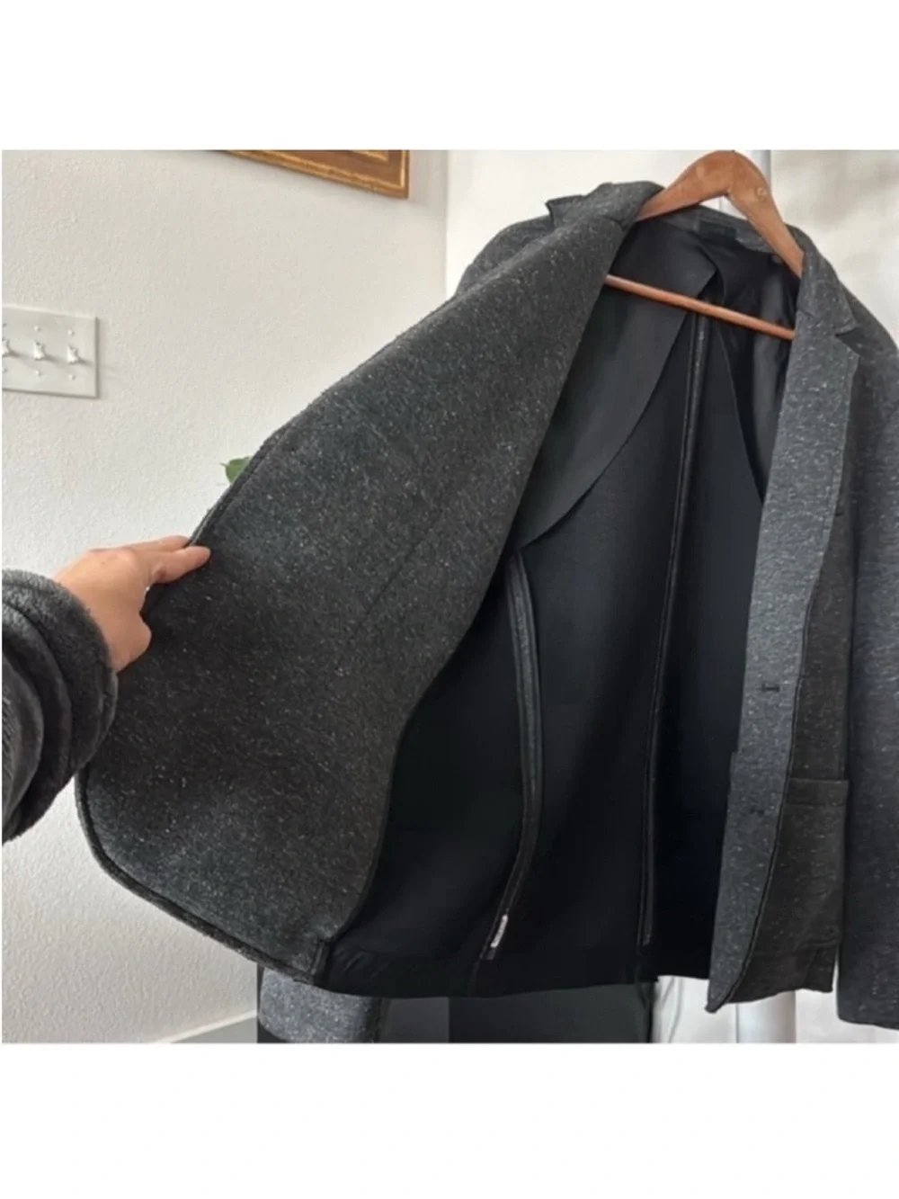 ATM Bonded Knit Speckled Sporty Blazer Jacket Sz 44 charcoal Gray